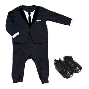 Black Baby Tuxedo Onesie with Shoes